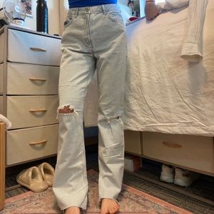 Zara Light Blue Distressed Jeans with Knee Rips Size 8!